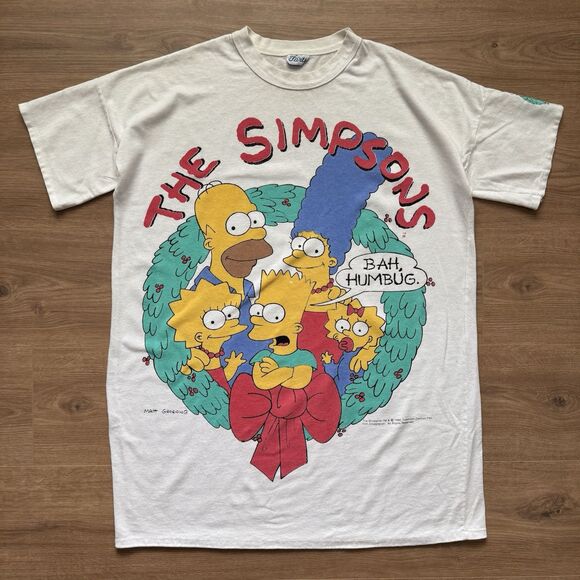Vintage 90s The Simpsons Bah Humbug Size L-XL T-shirt Tee 1990 Oversized Rare - Picture 11 of 11